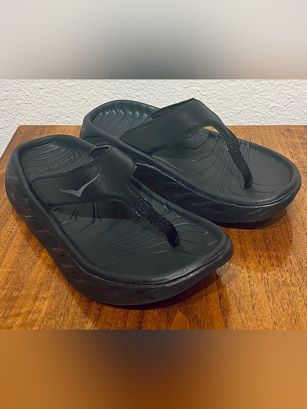 Hoka One One Black Platform Flip Flop Sandals with Cushioned Footbed